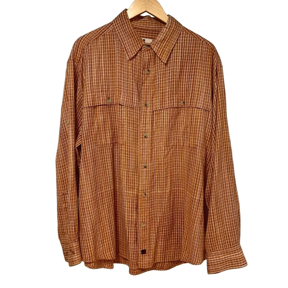 Woolrich 3XDRY Mens XL Rust Orange Long Sleeve Hiking Utility Shirt #205‎